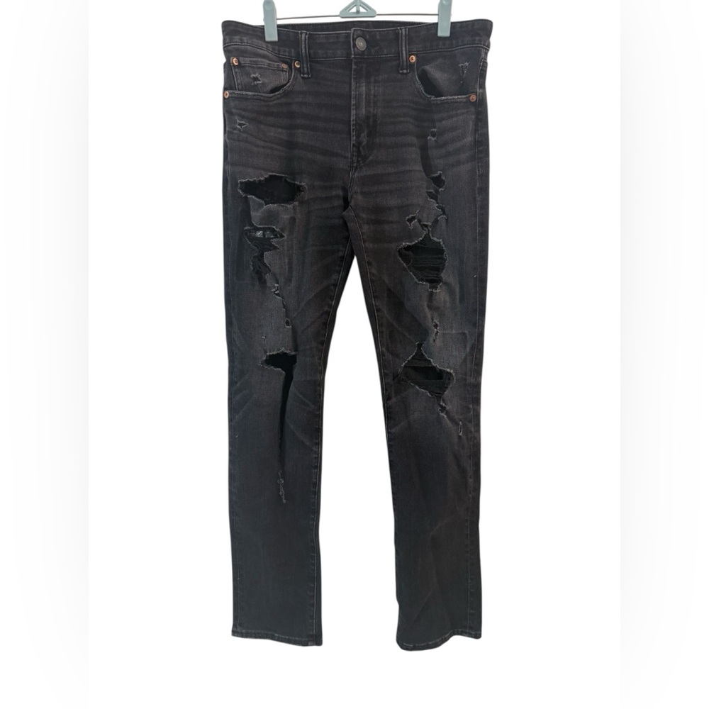 American Eagle Outfitters 34x34 Ariflex 360 Straight Leg Jeans Black Distressed
